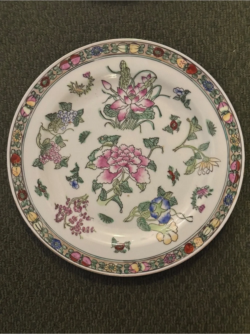 Vntg ACF Japanese Porcelain Plates in Hong Kong Famille Rose Floral Set of 18